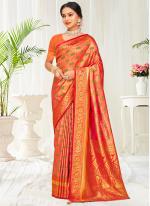 Banarasi Silk Orange Traditional Wear Weaving Saree